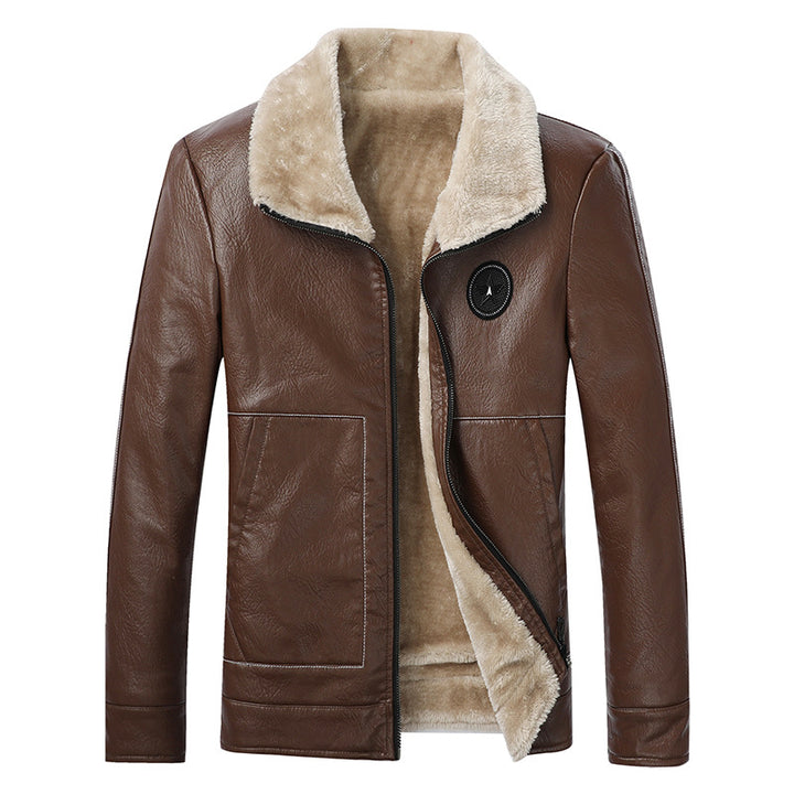Men's Fashionable Synthetic Leather Jacket with Warm Inner Lining Lisslune