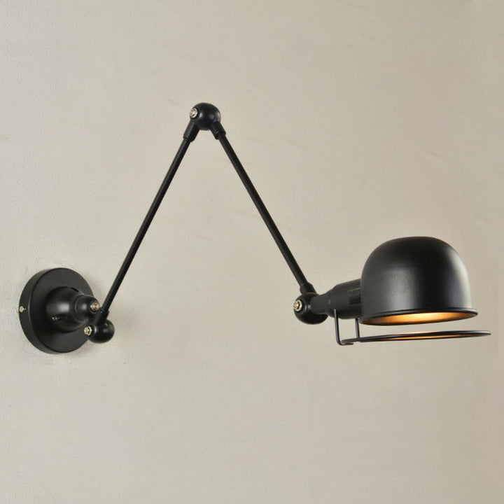 Skørter | 1-Light Bowl Adjustable Task Wall Light Industrial Black Iron Wall Mount Fixture with Frame Protection