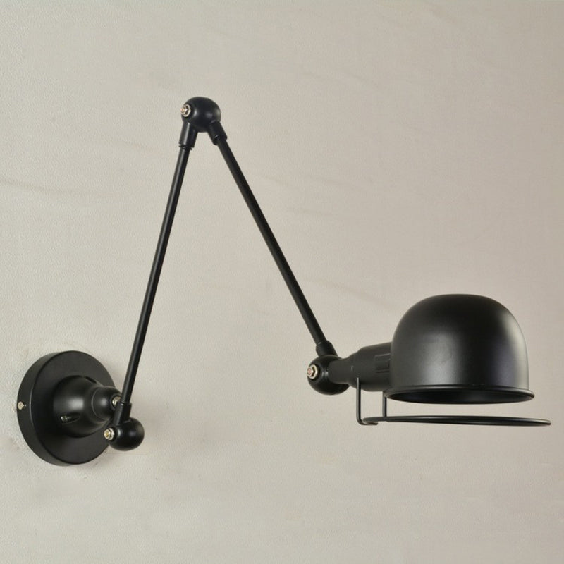 Skørter | 1-Light Bowl Adjustable Task Wall Light Industrial Black Iron Wall Mount Fixture with Frame Protection