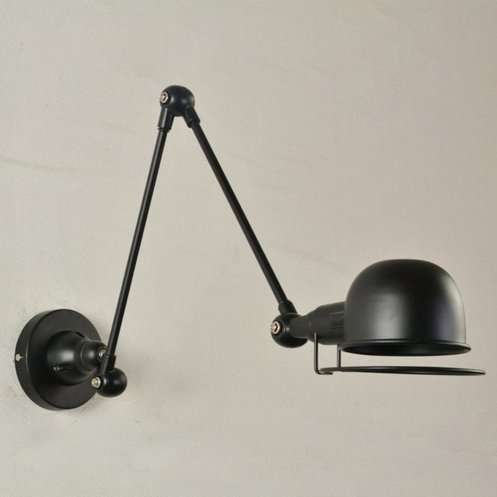 Skørter | 1-Light Bowl Adjustable Task Wall Light Industrial Black Iron Wall Mount Fixture with Frame Protection