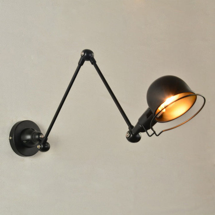 Skørter | 1-Light Bowl Adjustable Task Wall Light Industrial Black Iron Wall Mount Fixture with Frame Protection