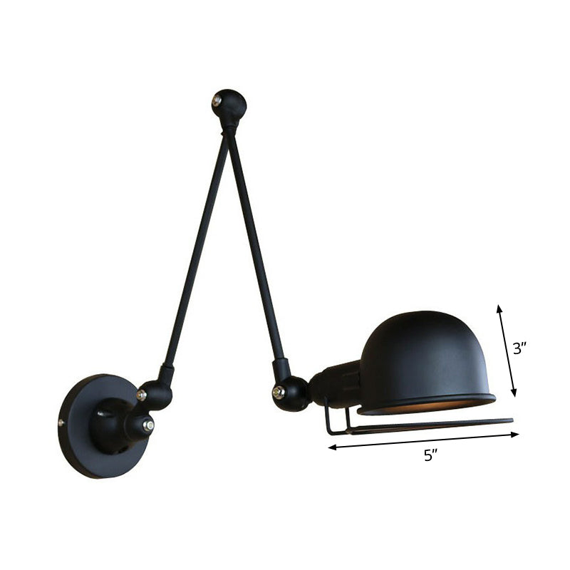 Skørter | 1-Light Bowl Adjustable Task Wall Light Industrial Black Iron Wall Mount Fixture with Frame Protection
