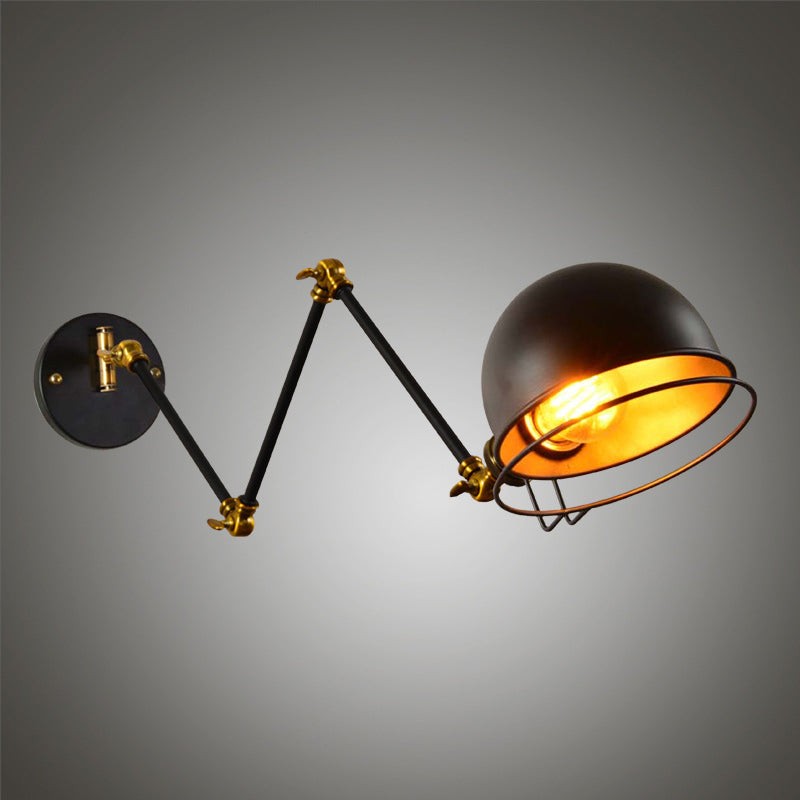Lisslune | Bowl Restaurant Adjustable Wall Lamp Vintage Metal Single Black Wall-Mounted Lamp with Wire Protection, 4"+4"/8"+8"/12"+6" Width