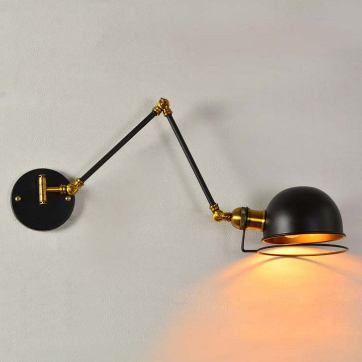 Lisslune | Bowl Restaurant Adjustable Wall Lamp Vintage Metal Single Black Wall-Mounted Lamp with Wire Protection, 4"+4"/8"+8"/12"+6" Width
