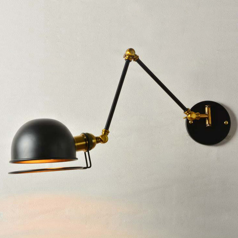 Lisslune | Bowl Restaurant Adjustable Wall Lamp Vintage Metal Single Black Wall-Mounted Lamp with Wire Protection, 4"+4"/8"+8"/12"+6" Width