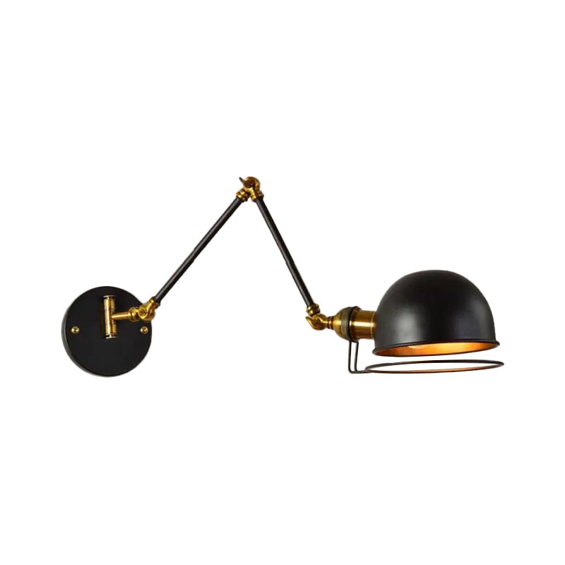 Lisslune | Bowl Restaurant Adjustable Wall Lamp Vintage Metal Single Black Wall-Mounted Lamp with Wire Protection, 4"+4"/8"+8"/12"+6" Width