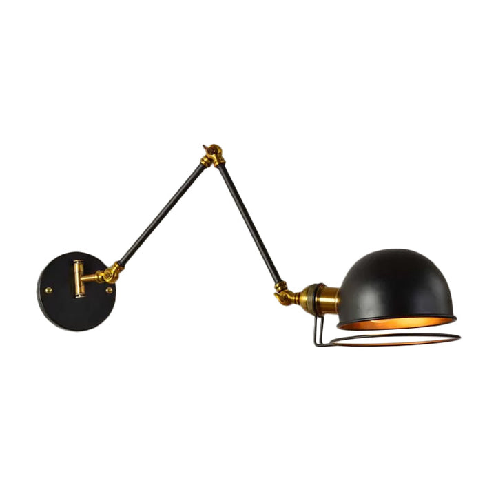 Lisslune | Bowl Restaurant Adjustable Wall Lamp Vintage Metal Single Black Wall-Mounted Lamp with Wire Protection, 4"+4"/8"+8"/12"+6" Width