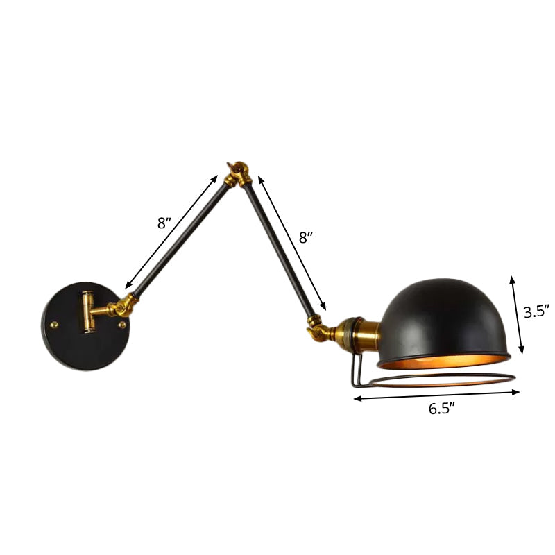 Lisslune | Bowl Restaurant Adjustable Wall Lamp Vintage Metal Single Black Wall-Mounted Lamp with Wire Protection, 4"+4"/8"+8"/12"+6" Width