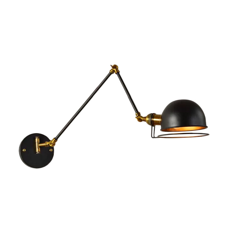 Lisslune | Bowl Restaurant Adjustable Wall Lamp Vintage Metal Single Black Wall-Mounted Lamp with Wire Protection, 4"+4"/8"+8"/12"+6" Width