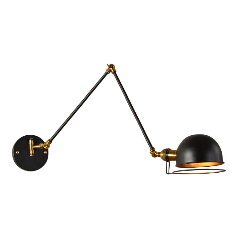 Lisslune | Bowl Restaurant Adjustable Wall Lamp Vintage Metal Single Black Wall-Mounted Lamp with Wire Protection, 4"+4"/8"+8"/12"+6" Width