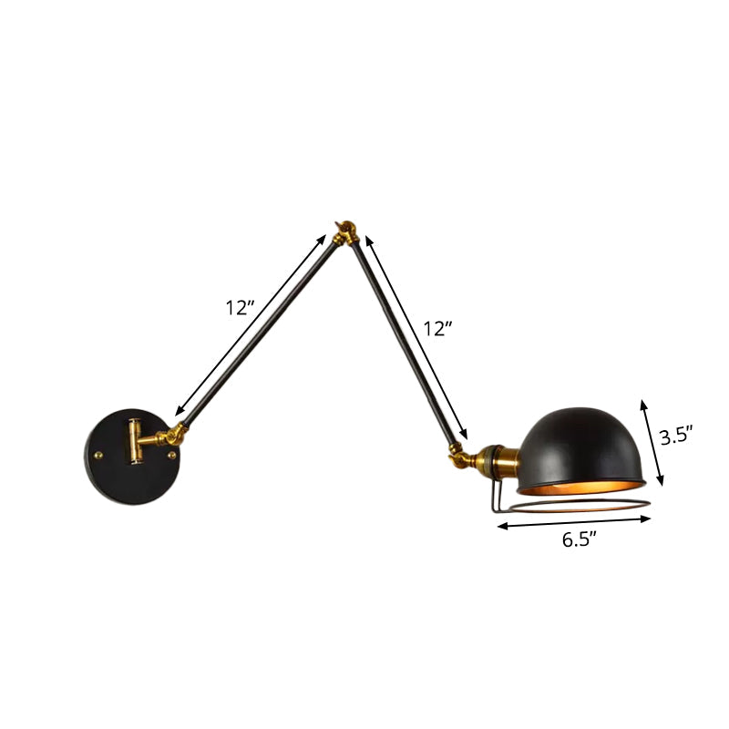 Lisslune | Bowl Restaurant Adjustable Wall Lamp Vintage Metal Single Black Wall-Mounted Lamp with Wire Protection, 4"+4"/8"+8"/12"+6" Width