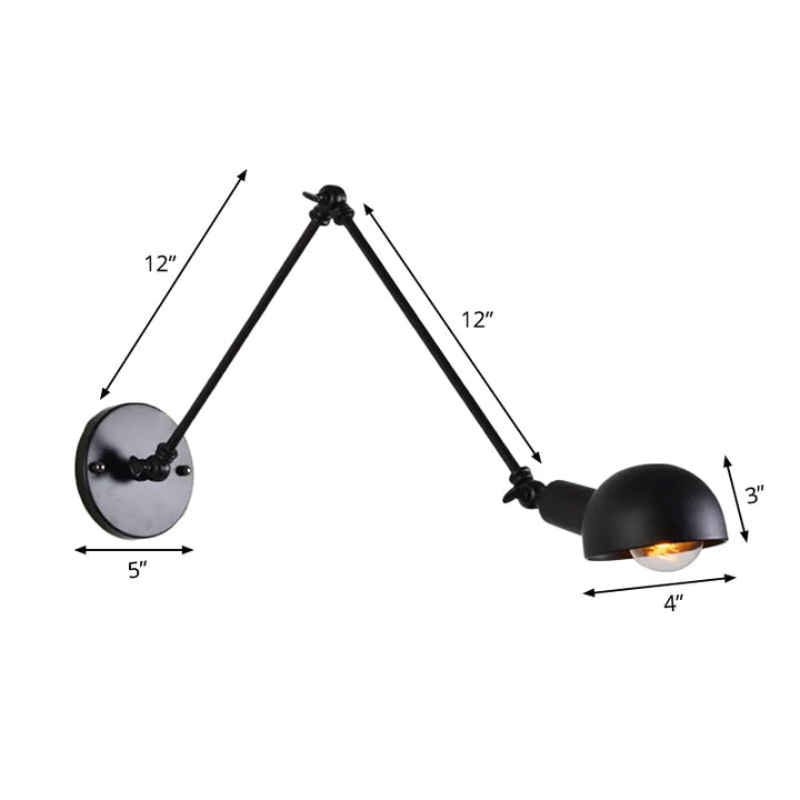 Skørter | 8"+8"/12"+12" W Retro Swing Arm Wall Lamp with a Bulb, made of Iron, wall-mounted Lighting with Shade in Black