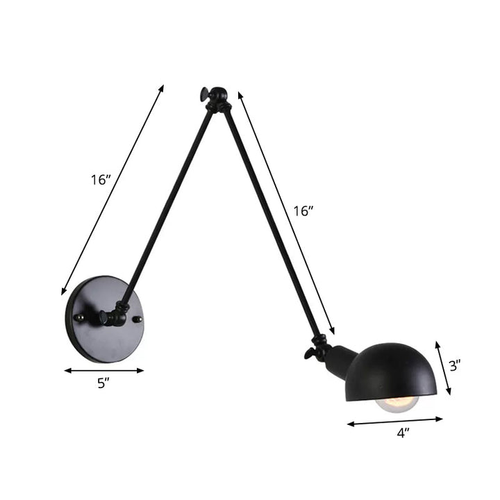 Skørter | 8"+8"/12"+12" W Retro Swing Arm Wall Lamp with a Bulb, made of Iron, wall-mounted Lighting with Shade in Black