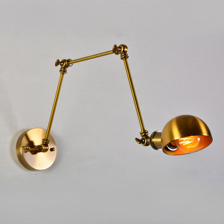 Lisslune | Adjustable 3-Joint Arm Iron Wall Lighting Vintage 1 Bulb Studio Wall Mount Light with Dome Shade in Gold