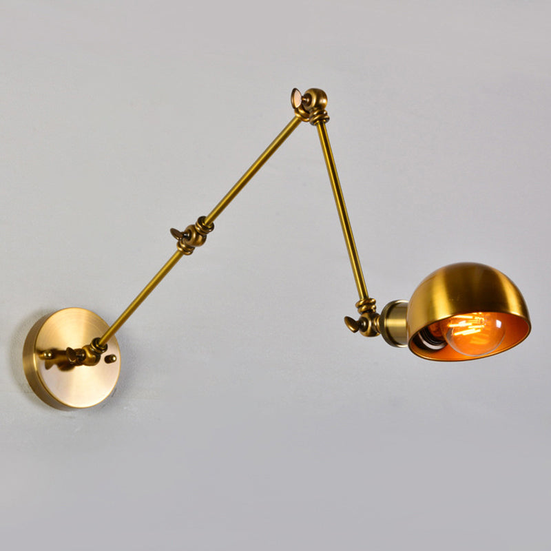 Lisslune | Adjustable 3-Joint Arm Iron Wall Lighting Vintage 1 Bulb Studio Wall Mount Light with Dome Shade in Gold