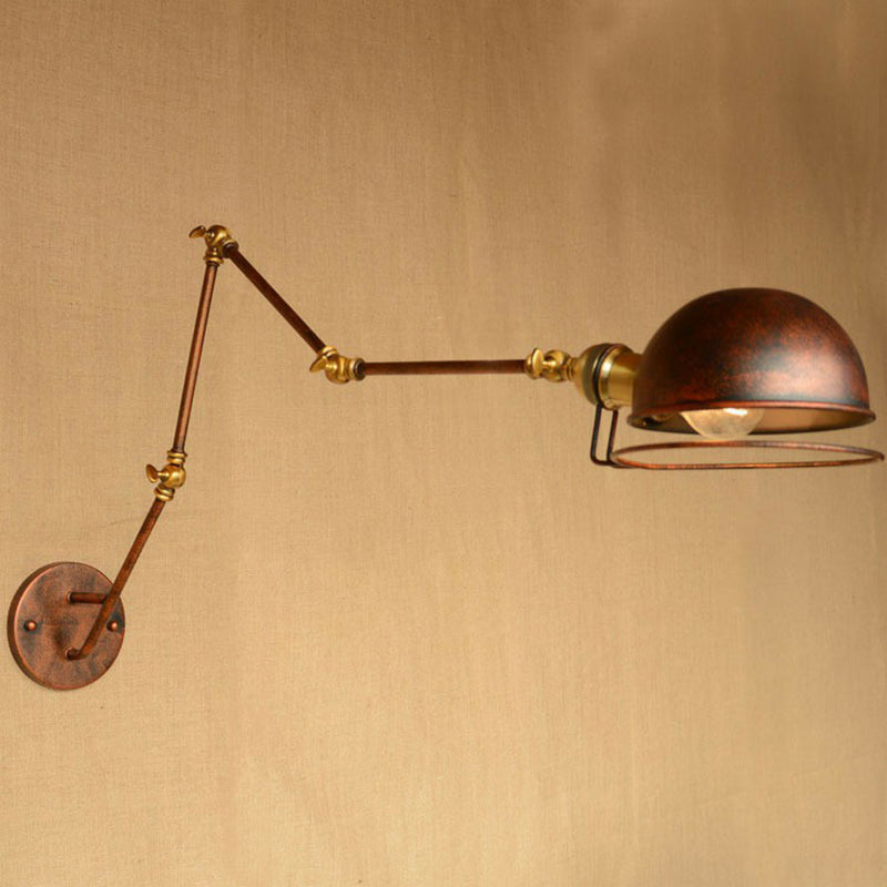 Lisslune | Iron Rust Wall Reading Lamp Semi-Spherical 1-Light Farmhouse Wall Mounted Lighting with Rotatable Arm and Wire Guard