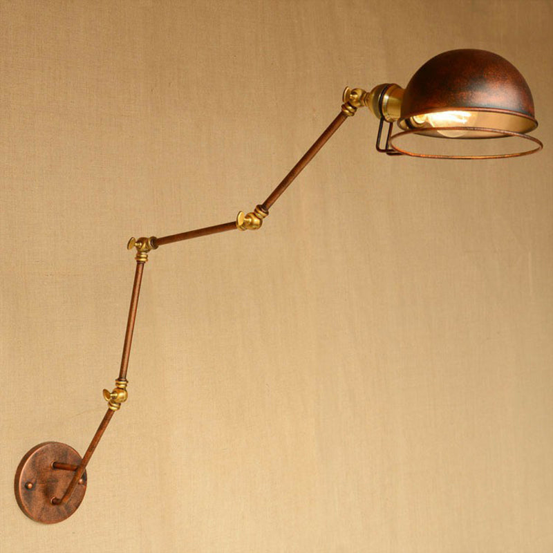 Lisslune | Iron Rust Wall Reading Lamp Semi-Spherical 1-Light Farmhouse Wall Mounted Lighting with Rotatable Arm and Wire Guard