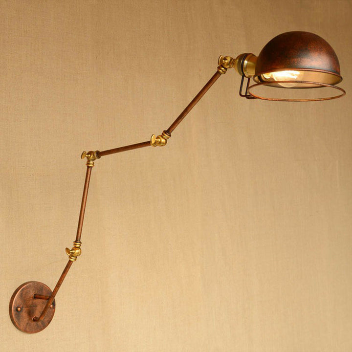 Lisslune | Iron Rust Wall Reading Lamp Semi-Spherical 1-Light Farmhouse Wall Mounted Lighting with Rotatable Arm and Wire Guard