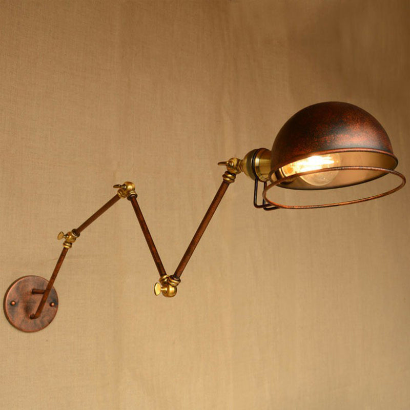 Lisslune | Iron Rust Wall Reading Lamp Semi-Spherical 1-Light Farmhouse Wall Mounted Lighting with Rotatable Arm and Wire Guard