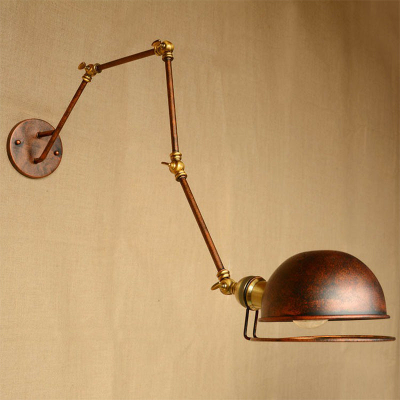 Lisslune | Iron Rust Wall Reading Lamp Semi-Spherical 1-Light Farmhouse Wall Mounted Lighting with Rotatable Arm and Wire Guard