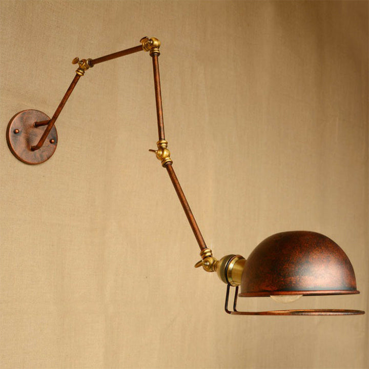 Lisslune | Iron Rust Wall Reading Lamp Semi-Spherical 1-Light Farmhouse Wall Mounted Lighting with Rotatable Arm and Wire Guard