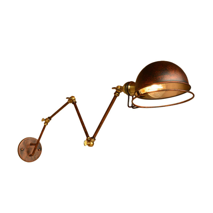 Lisslune | Iron Rust Wall Reading Lamp Semi-Spherical 1-Light Farmhouse Wall Mounted Lighting with Rotatable Arm and Wire Guard