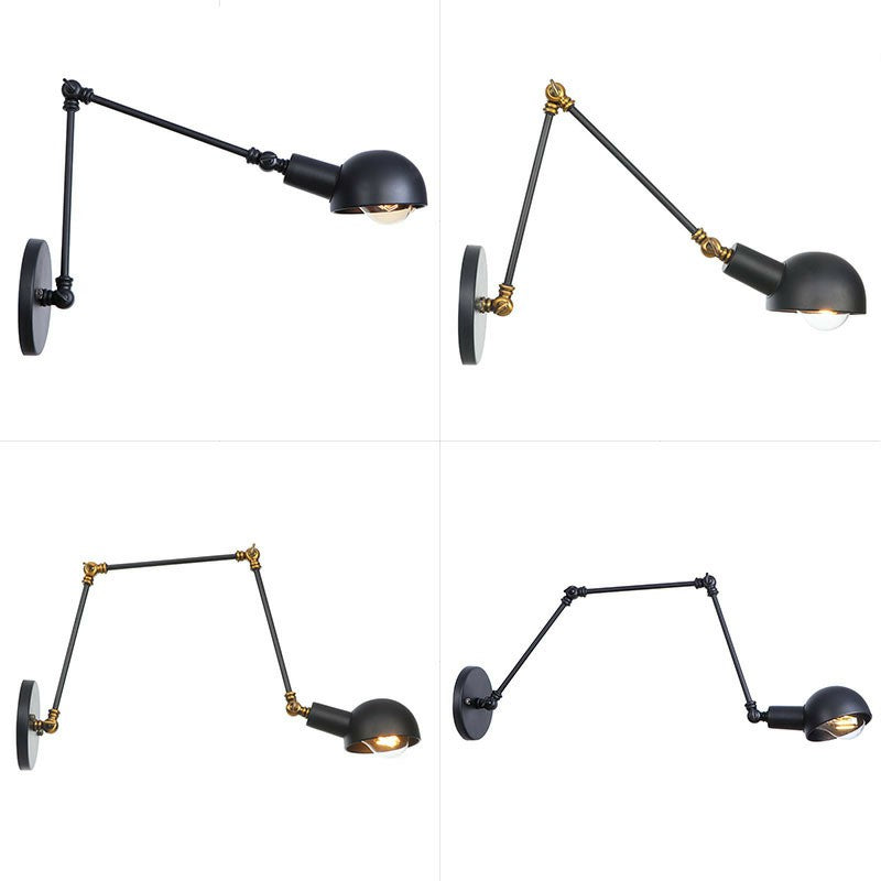Lisslune | Black Swivel Wall Light Kit Vintage Iron 8"/19.5"+19.5" Wide 1 Bulb Bedroom Wall Mounted Reading Lamp