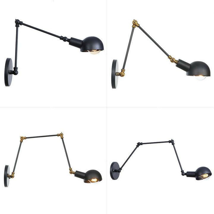 Lisslune | Black Swivel Wall Light Kit Vintage Iron 8"/19.5"+19.5" Wide 1 Bulb Bedroom Wall Mounted Reading Lamp