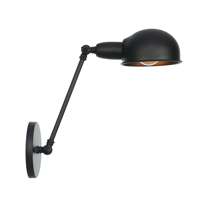Lisslune | Industrial Dome-Shaped Wall Lamp Kit Single Bulb Iron Wall Mount Lighting Fixture with Swing Arm in Black, 6"+6"/12"+6" W