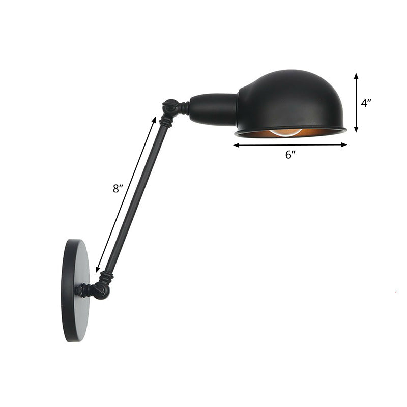 Lisslune | Industrial Dome-Shaped Wall Lamp Kit Single Bulb Iron Wall Mount Lighting Fixture with Swing Arm in Black, 6"+6"/12"+6" W