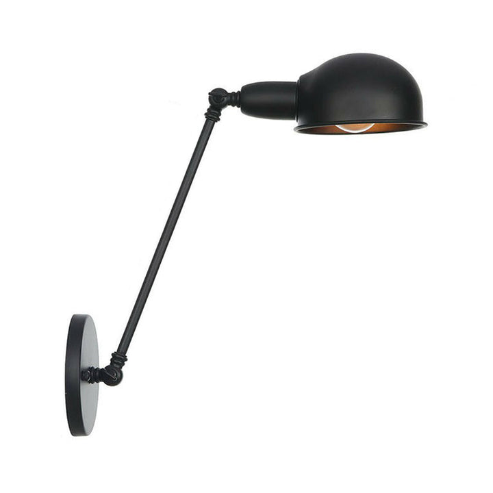 Lisslune | Industrial Dome-Shaped Wall Lamp Kit Single Bulb Iron Wall Mount Lighting Fixture with Swing Arm in Black, 6"+6"/12"+6" W
