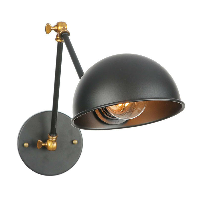 Lisslune | Industrial Dome-Shaped Wall Lamp Kit Single Bulb Iron Wall Mount Lighting Fixture with Swing Arm in Black, 6"+6"/12"+6" W