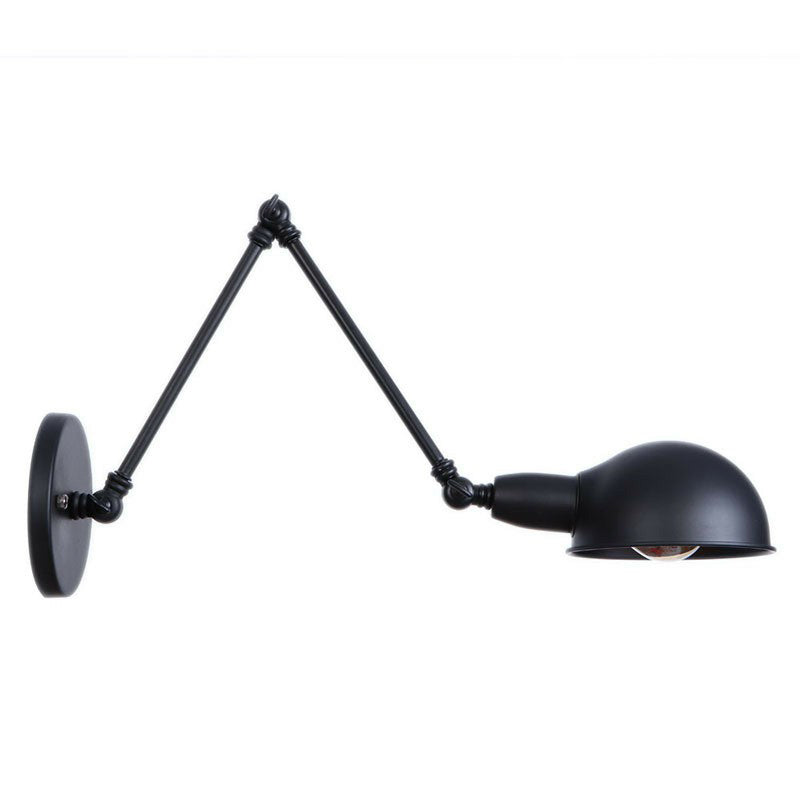 Lisslune | Industrial Dome-Shaped Wall Lamp Kit Single Bulb Iron Wall Mount Lighting Fixture with Swing Arm in Black, 6"+6"/12"+6" W