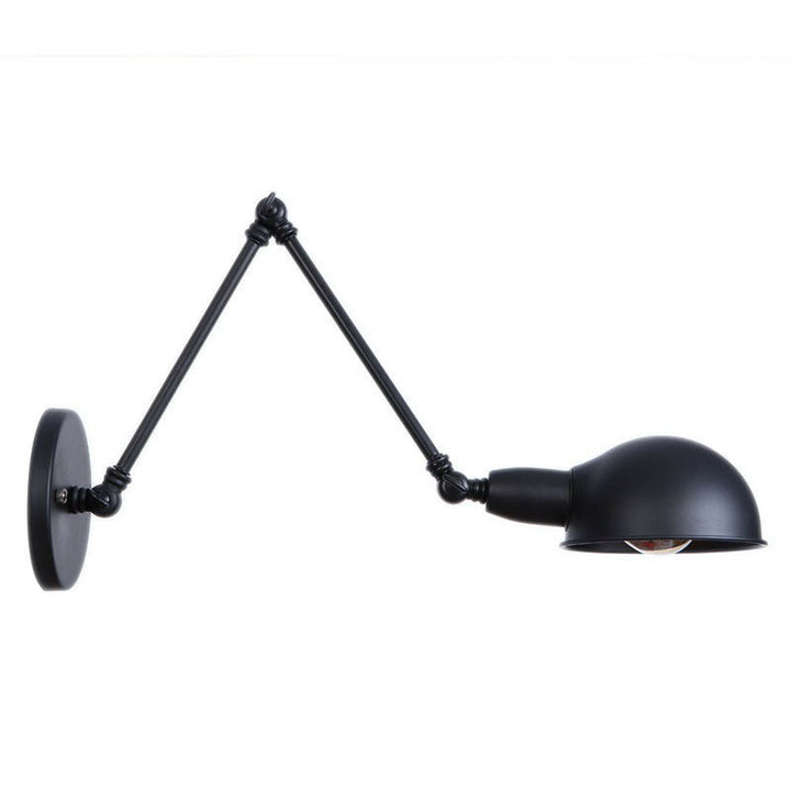 Lisslune | Industrial Dome-Shaped Wall Lamp Kit Single Bulb Iron Wall Mount Lighting Fixture with Swing Arm in Black, 6"+6"/12"+6" W