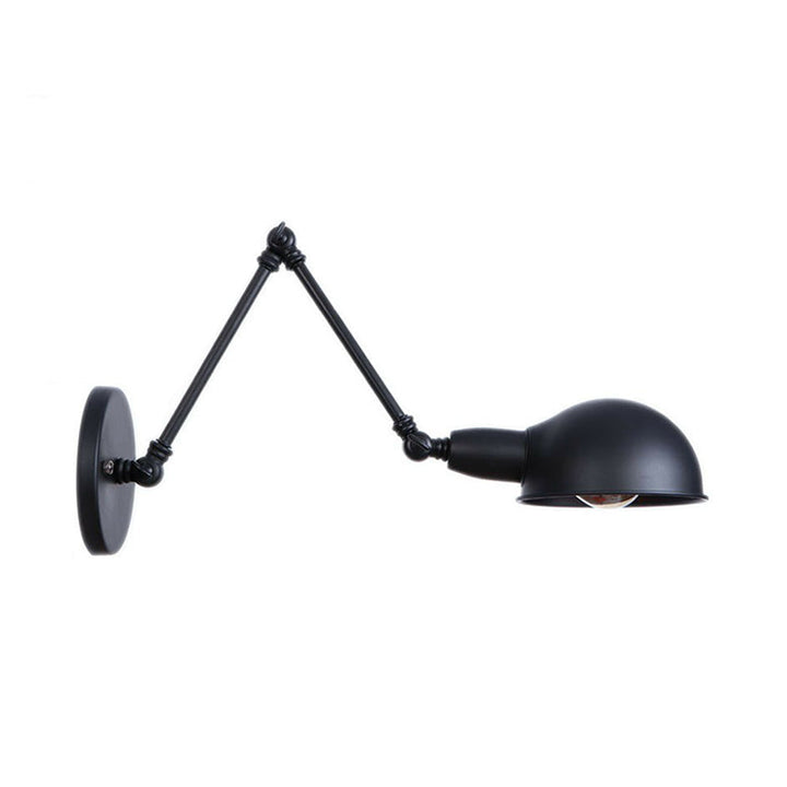 Lisslune | Industrial Dome-Shaped Wall Lamp Kit Single Bulb Iron Wall Mount Lighting Fixture with Swing Arm in Black, 6"+6"/12"+6" W