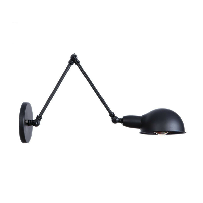 Lisslune | Industrial Dome-Shaped Wall Lamp Kit Single Bulb Iron Wall Mount Lighting Fixture with Swing Arm in Black, 6"+6"/12"+6" W