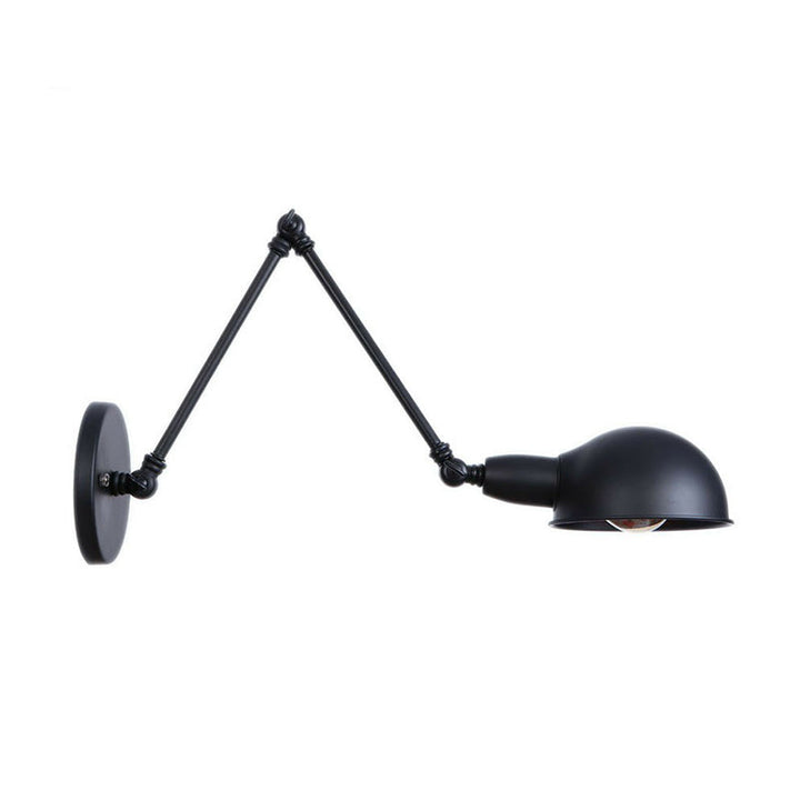 Lisslune | Industrial Dome-Shaped Wall Lamp Kit Single Bulb Iron Wall Mount Lighting Fixture with Swing Arm in Black, 6"+6"/12"+6" W
