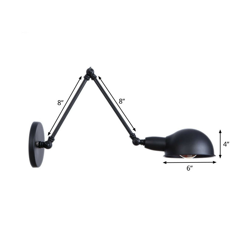 Lisslune | Industrial Dome-Shaped Wall Lamp Kit Single Bulb Iron Wall Mount Lighting Fixture with Swing Arm in Black, 6"+6"/12"+6" W