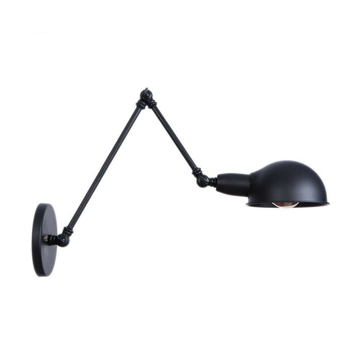 Lisslune | Industrial Dome-Shaped Wall Lamp Kit Single Bulb Iron Wall Mount Lighting Fixture with Swing Arm in Black, 6"+6"/12"+6" W