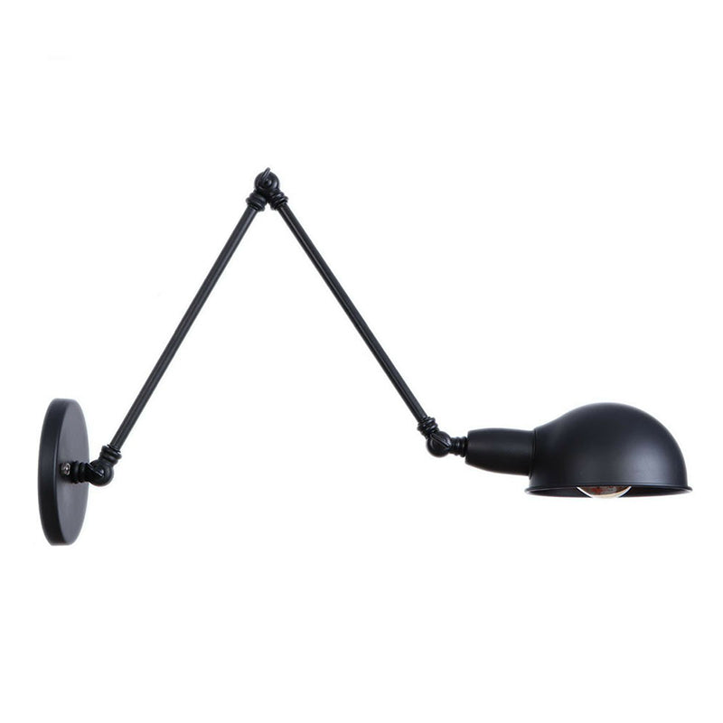 Lisslune | Industrial Dome-Shaped Wall Lamp Kit Single Bulb Iron Wall Mount Lighting Fixture with Swing Arm in Black, 6"+6"/12"+6" W