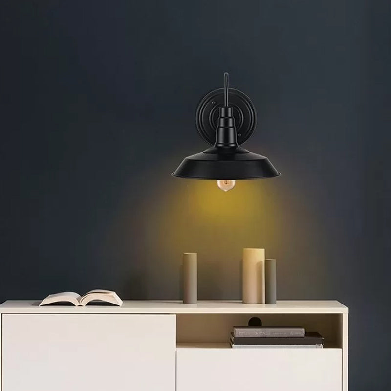 Lisslune | Metallic black wall lamp socket barn shade 1 head rustic wall-mounted lamp with goose neck arm