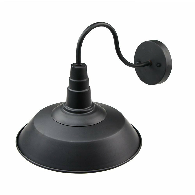 Lisslune | Metallic black wall lamp socket barn shade 1 head rustic wall-mounted lamp with goose neck arm