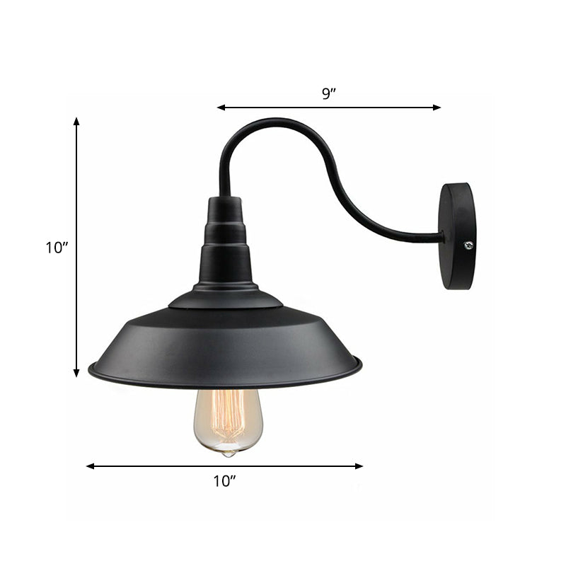 Lisslune | Metallic black wall lamp socket barn shade 1 head rustic wall-mounted lamp with goose neck arm