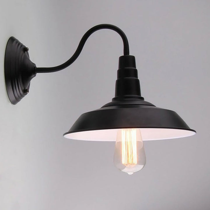 Lisslune | Vintage Barn Wall Lighting 10"/14" Wide 1-Light Metal Gooseneck Wall Mount Lighting in Black