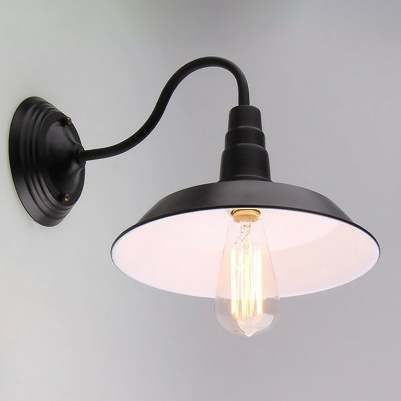 Lisslune | Vintage Barn Wall Lighting 10"/14" Wide 1-Light Metal Gooseneck Wall Mount Lighting in Black