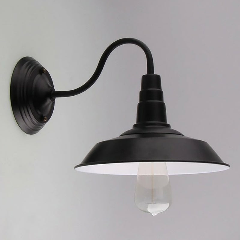 Lisslune | Vintage Barn Wall Lighting 10"/14" Wide 1-Light Metal Gooseneck Wall Mount Lighting in Black