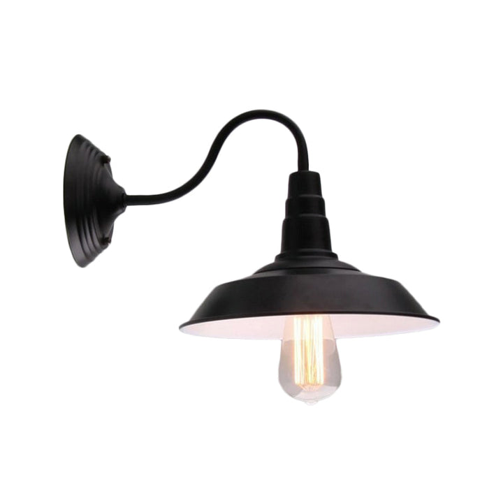 Lisslune | Vintage Barn Wall Lighting 10"/14" Wide 1-Light Metal Gooseneck Wall Mount Lighting in Black