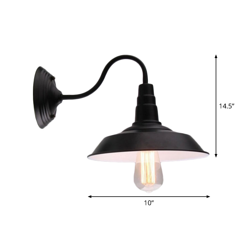 Lisslune | Vintage Barn Wall Lighting 10"/14" Wide 1-Light Metal Gooseneck Wall Mount Lighting in Black