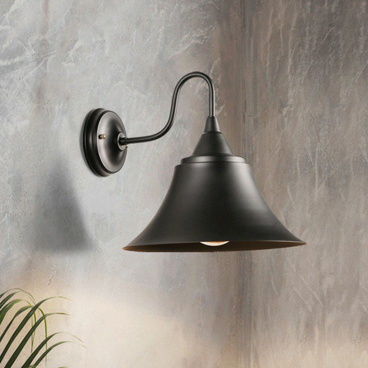 Skørter | Single Bulb Bell Shade Wall Light Farmhouse Black Iron Gooseneck Wall Mounted Light Fixture