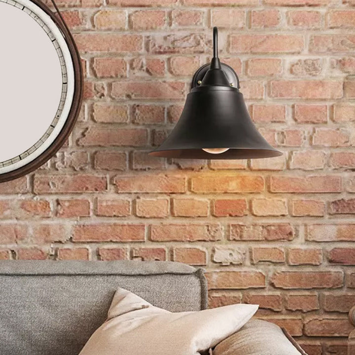 Skørter | Single Bulb Bell Shade Wall Light Farmhouse Black Iron Gooseneck Wall Mounted Light Fixture
